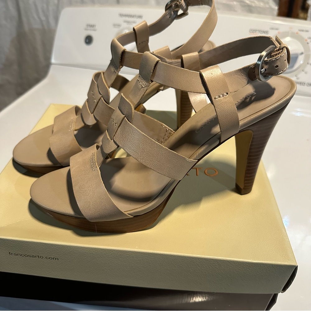 Franco Sarto nude leather platform sandals